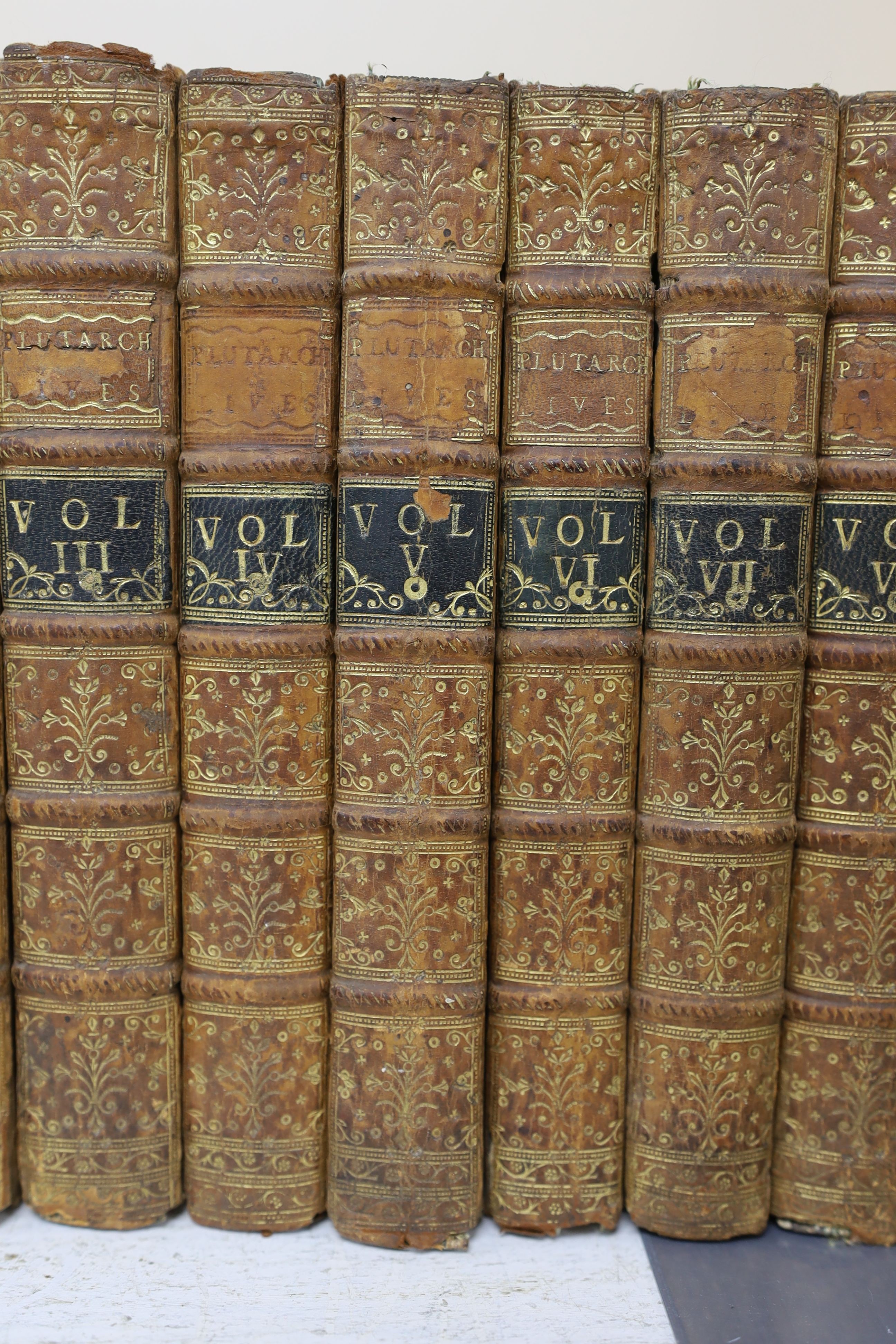 Plutarch- Lives, 8 vols, 8vo, contemporary calf, some titling labels lacking, London, 1727